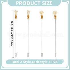 6Pcs 2 Styles Flower Brass Brooch&nbsp;JEWB-DR00014