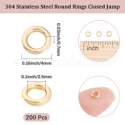 304ステンレススチール製ラウンドリング200個  はんだ付け丸カン  クローズド丸カン  ゴールドカラー  4x0.7mm  内径：2.5mm&nbsp;STAS-BBC0010-21C