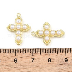 合金と ABS プラスチック模造真珠のペンダント  クロスチャーム  ラックめっき  ゴールドカラー  20x14.5x5mm  穴：1mm&nbsp;AL-CBA15FB-09G