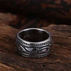 メンズステンレススチールフィンガー指輪  ワイドバンドリング  アンティークシルバー  usサイズ11（20.6mm）&nbsp;RJEW-BB29955-11