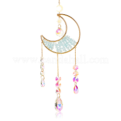 1Pc Alloy & Natural Gemstone Chips Moon Hanging Ornaments&nbsp;HJEW-BBC0001-17A