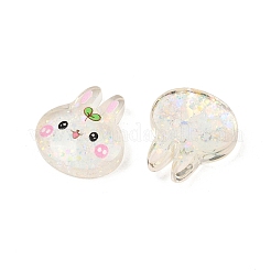 プリント半透明エポキシ樹脂カボション  スパンコール付き  兎  20x19x6mm&nbsp;RESI-XCP0002-63A