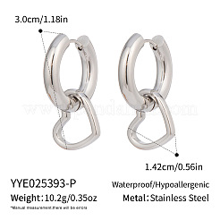 ハートのステンレススチールフープピアス  ステンレス鋼色  30x14.2mm&nbsp;YB7008-3