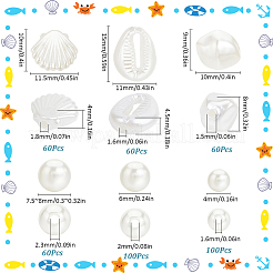 ABSプラスチックパール調ビーズ  混合図形  ベージュ  4~15x4~11.5x1~8mm  穴：1.5~2.3mm  380個/セット&nbsp;KY-SC0002-26