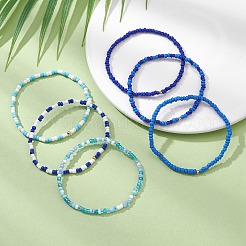 6Pcs Glass Seed & Brass Beaded Stretch Bracelets Set&nbsp;BJEW-JB09538-03