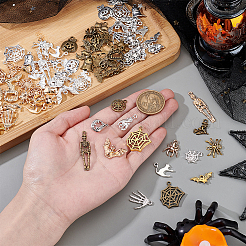 5袋5色スタイルチベットスタイルの合金ハロウィンテーマペンダント  カボチャ/頭蓋骨/コウモリ  ミックスカラー  9~39x9~23x2~5mm  穴：1.6~2mm  20個/袋&nbsp;FIND-GA0007-95