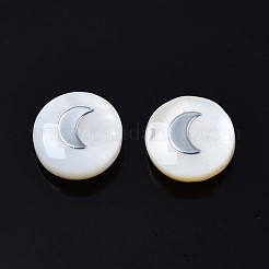 天然淡水シェルビーズ  プラチナメッキ真鍮金属装飾付き  月とフラットラウンド  プラチナ  8x4.5mm  穴：0.6mm&nbsp;SHEL-N003-22-06P