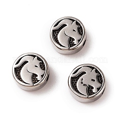 304ステンレススチールビーズ  十二星座とフラットラウンド  アンティークシルバー  山羊座  10x4mm  穴：1.8mm&nbsp;STAS-H156-01H