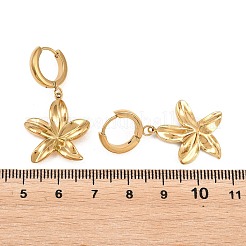 バレンタインデー向け 304ステンレススチール製ダングルフープピアス（女性用）  花  ゴールドカラー  37x19.5mm&nbsp;EJEW-F415-01G