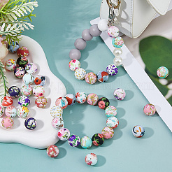 60Pcs 12 Colors Printed Round Silicone Focal Beads&nbsp;SIL-DC0001-85