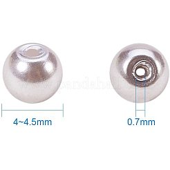 真珠光沢のある環境に優しい染色ガラスパールラウンドビーズ  ライトグレー  4~4.5mm  穴：0.7~1.1mm  約1000個/箱&nbsp;HY-PH0002-18-B