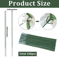 鉄製の茎の花の棒100本  プラスチック製のパーツと  造花ブーケサポート用  グリーン  252x2mm&nbsp;AJEW-SP0003-73B