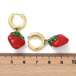Strawberry Brass Enamel Hoop Earrings&nbsp;EJEW-F895-21A-G