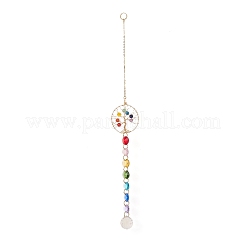 Chakra Octagon Glass Beaded Pendant Decorations&nbsp;HJEW-JM00834