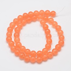 天然石&染め加工マレーシアジェイドビーズ連売り  ラウンド  ライトサーモン  8mm  穴：1.0mm  約48個/連  15インチ&nbsp;X-G-A146-8mm-A05
