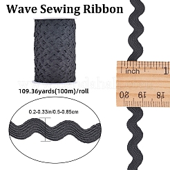 ウェーブベンディングフリンジトリム  ミシンリボン  布ドレスDIY作りに飾る  ブラック  1/4インチ（5mm）  100 M&nbsp;OCOR-GF0004-42A-03