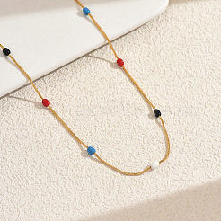 Colorful Oval Beads Brass Snake Chain Long Necklaces for Daily Wear&nbsp;GI2691