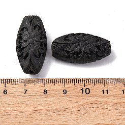 シナバービーズ  彫刻が施された漆器  花とオーバル  ブラック  31.5x16x11mm  穴：1.8mm&nbsp;CARL-K001-21