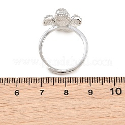 花柄の真鍮製マイクロパヴェキュービックジルコニア＆エナメルカフリングセッティング  片穴パーツ用  長持ちメッキ  鉛フリー＆カドミウムフリー  プラチナ  usサイズ7 1/4(17.5mm)  花：15.5x16.5mm  ピン：0.9mm&nbsp;KK-CBAC351-06P-02