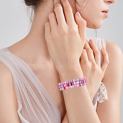 女性用ハンドメイドポリマー粘土ビーズストレッチブレスレット15個  ミックスカラー  内径：2インチ（5cm）&nbsp;BJEW-SW001597
