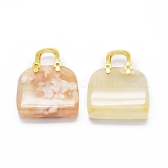 天然桜瑪瑙真鍮ペンダント  ゴールドカラー  バッグ  27~29x24~26x9~13mm  穴：6mm&nbsp;KK-E274-01G-03
