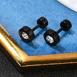 フラットラウンドいクリスタルラインストーンの耳栓  304ステンレススチールピアススタッドスクリューイヤリング女性用  ブラック  6mm  ピン：1mm&nbsp;EJEW-H105-21EB-B