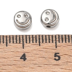 304ステンレススチールビーズ  フラットラウンドい笑顔  ステンレス鋼色  6x3.5mm  穴：1.3mm&nbsp;SA-CBA740F-21P