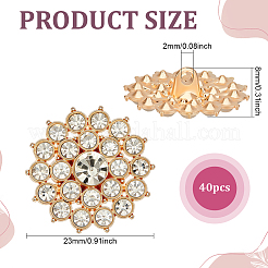 合金ラインストーンシャンクボタン40個  1穴  花  ライトゴールド  23x8mm  穴：2mm&nbsp;BUTT-ME0001-28LG