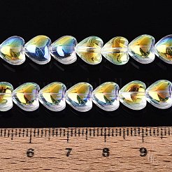 電気メッキ透明ガラスビーズ連売り  ハート  ABカラーメッキ  クリアAB  7~7.5x7.5~8x5~5.5mm  穴：0.7~0.8mm  約70~74個/連  19.49~20.87インチ（49.5~53cm）&nbsp;EGLA-N057-05A-01