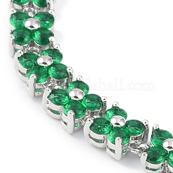 Noble Gift Ideas for Lady Platinum Tone Brass Micro Pave Cubic Zirconia CZ Flower Link Chain Bracelets&nbsp;BJEW-L472-09-1