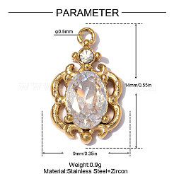304 Stainless Steel Pave Clear Cubic Zirconia Charms&nbsp;CU-OY001-38G