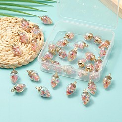 20個透明ガラスペンダント  内部に樹脂ラインストーンとCCBプラスチックペンダントベイルが付いています  ティアドロップ  ライトゴールド  カラフル  24x14mm  穴：2mm&nbsp;GLAA-FS0001-09