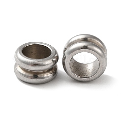 変色しない304ステンレススチールヨーロピアンビーズ  大穴ビーズ  溝付き柱  ステンレス鋼色  10x6mm  穴：6.5mm&nbsp;STAS-Z045-03P