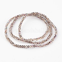 電気メッキガラスビーズセット  半分虹メッキ  ファセットロンデル  淡い茶色  3x2mm  穴：1mm  約202個/連  17インチ&nbsp;EGLA-P018-2mm-HR-B01