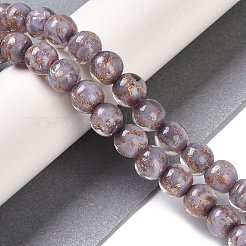 手作りゴールドパウダー入りランプワークビーズ  ラウンド  アザミ  8~8.5x7.5~8mm  穴：1.5mm  約48個/連  14.02''（35.6センチメートル）&nbsp;LAMP-Z009-01L