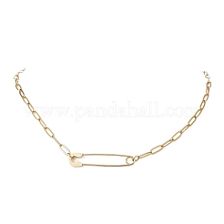 201 Stainless Steel Safety Pin Pendant 304 Stainless Steel Paperclip Chain Necklaces for Women&nbsp;NJEW-JN06283-01