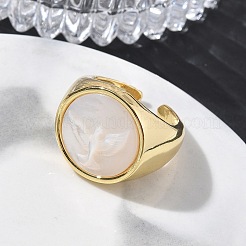 Brass & White Shell Cuff Open Rings&nbsp;KK-CBA56EF-42D-G
