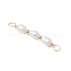 Natural Cultured Freshwater Pearl Rice Beaded Connector Charms&nbsp;X-PALLOY-JF03703