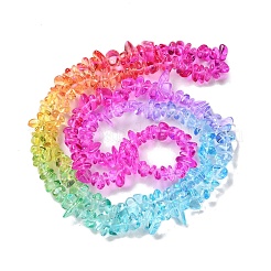 スプレープリント透明ガラスビーズ連売り  天然石風  チップ  カラフル  1~7x4~14x3~7.5mm  穴：0.4mm  31.50''~31.69''（80~80.5センチメートル）&nbsp;X-GLAA-P060-01A-15