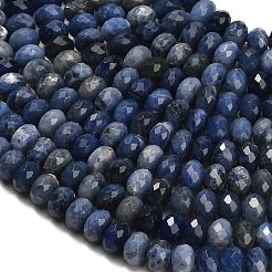 天然石ソーダライトビーズ連売り  ロンデル  多面カット  9.5~10x6.5~7.5mm  穴：1mm  約54~57個/連  15.24~15.43''（38.7~39.2センチメートル）&nbsp;G-C280-A01-02