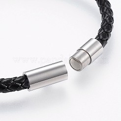 編み込みレザーコードブレスレット  天然レガライト/インペリアルジャスパー/海底堆積ジャスパーと304ステンレススチールのマグネット留め具付き  8-1/4インチ（21cm）  5~8mm  ビーズ：5.5~6.5mm&nbsp;BJEW-K206-B-01