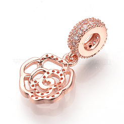 Brass Micro Pave Cubic Zirconia European Dangle Charms&nbsp;ZIRC-T002-25RG