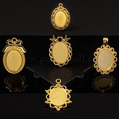 5個5スタイルアロイペンダントカボションカット  プレーンエッジベゼルカップ  オーバル  ゴールドカラー  トレイ：25~18x18~25mm  32~45x23~30x2~2.5mm  穴：2~4x6mm&nbsp;FIND-FS0001-05G