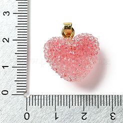 透明樹脂ドットラインストーンペンダント  ラックメッキ真鍮金具付きハートチャーム  18KGP本金メッキ  カドミウムフリー＆鉛フリー  長持ちメッキ  ライトコーラル  21x20x11mm  穴：4.5x3mm&nbsp;RESI-N040-01G-05-RS