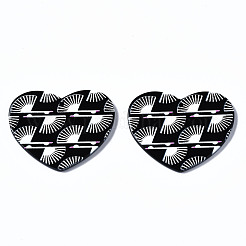 3Dプリントアクリルパーツ  白黒  ファン模様のハート  ブラック  31.5x38.5x2.5mm  穴：1.6mm&nbsp;KY-S163-357