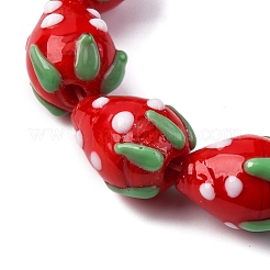 手作りランプワークビーズ連売り  苺  レッド  14.5~15.5x12~13mm  穴：1.6mm  約19~20個/連  11.42''~11.81''（29~30センチメートル）&nbsp;X-LAMP-R109B-15A