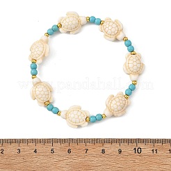 Synthetic Turquoise & Brass Beads Stretch  Bracelets for Women Men&nbsp;BJEW-JB13876-01
