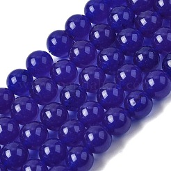 天然石ホワイトジェイドビーズ連売り  染め  ラウンド  ダークブルー  8mm  穴：0.7mm  約48~50個/連  14.72~14.96''（37.4~38センチメートル）&nbsp;G-H348-8mm-07