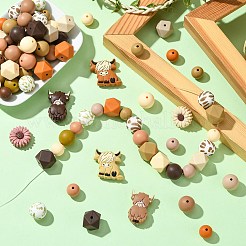 ラウンド食品グレードの環境に優しいシリコーン ビーズ  ミックスカラー  11.5~31x14~24x7.5~14mm  穴：2~3mm  6色  5個/カラー  合計105個&nbsp;SIL-CJ0002-72