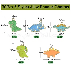 30個5スタイルアロイエナメルペンダント  ライトゴールド  恐竜  ミックスカラー  16~21x19.5~25x1mm  穴：1.8mm  6個/スタイル&nbsp;ENAM-CJ0005-07